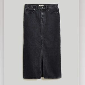 Madewell black denim skirt with slit, waist size 24